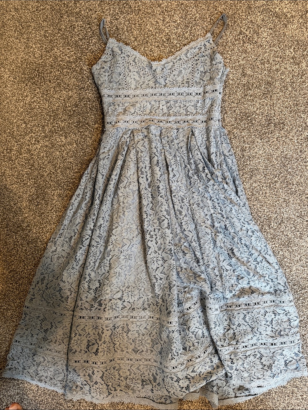 NSR Dusty Blue Lace Midi Dress